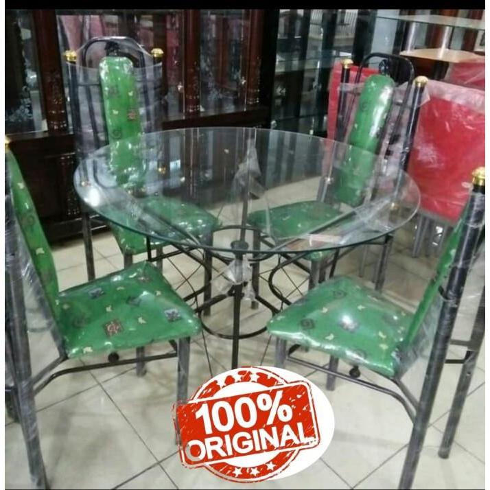 Meja Makan Kaca Nimalis Type Belgia 4Kursi+Meja Kaca Bulat