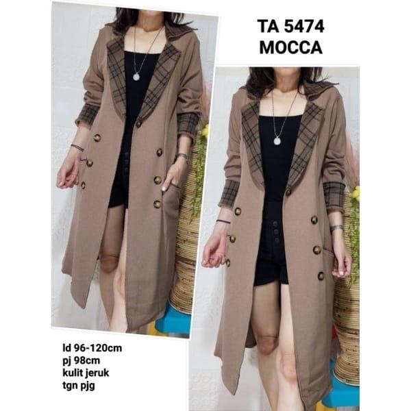 New Long Blazer Polos Kombinasi Kotak Kotak Viral Jasuka Wanita(Ada Kantong) Hitam Kantor Panjang