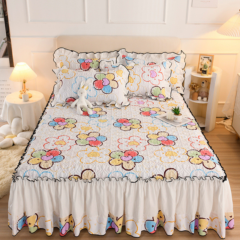 Decorative Lace Ruffled Bed Skirt Non-slip Mattress Cover Princess Printed Bed Skirt Bedsheet Bed Co