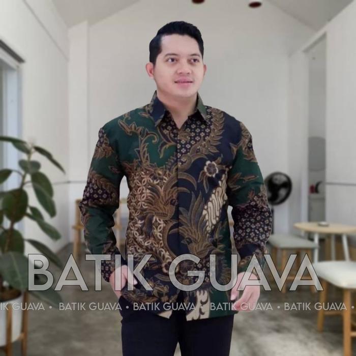 Promo Kemeja Batik Couple Ayah Dan Anak Laki-Laki - Batik Guava - Motif Mahesa Hijau / Hijau Botol /