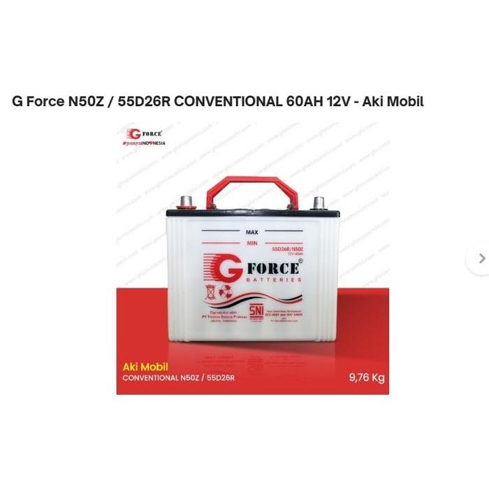 Gforce N50Z - 55D26R / N50Zl - 55D26L (60 Ampere) - Aki Mobil