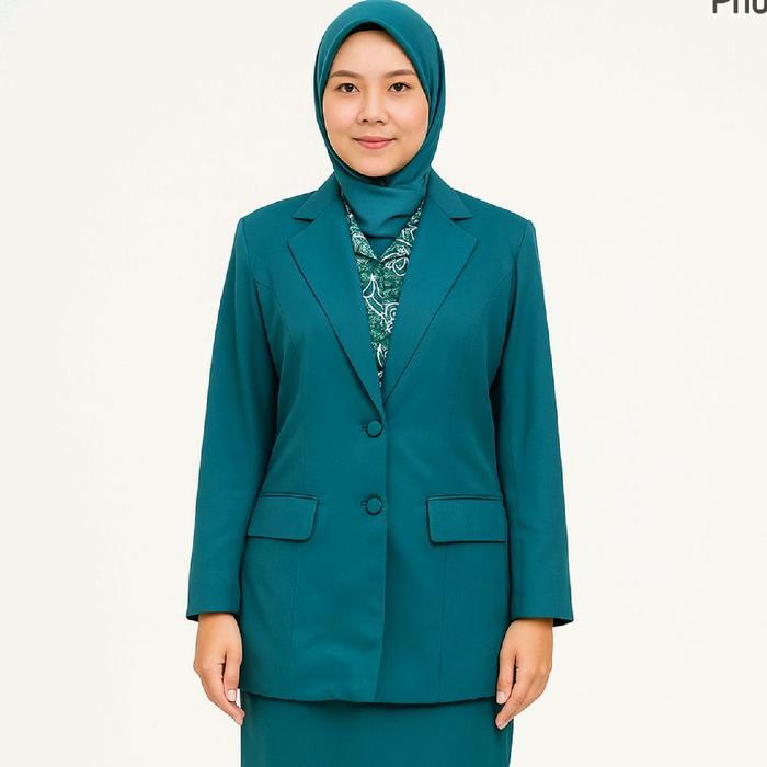 Seragam PKK Nasional Wanita Hijau Tosca Setelan Rok Ukuran SS - 6L Baju Organisasi Formal