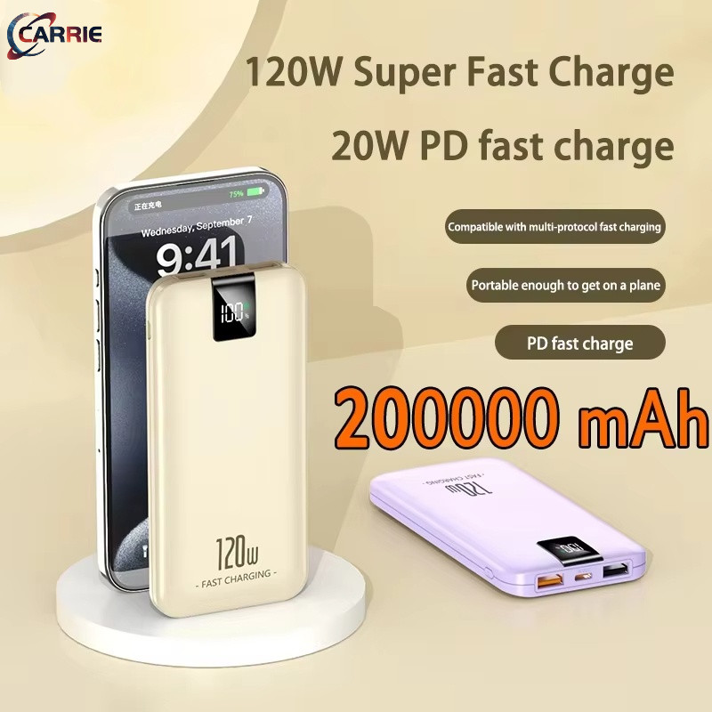 120W Super Fast Charging Battery 200000Mah Power Bank 100000Mah High Capa Portable Digital Display