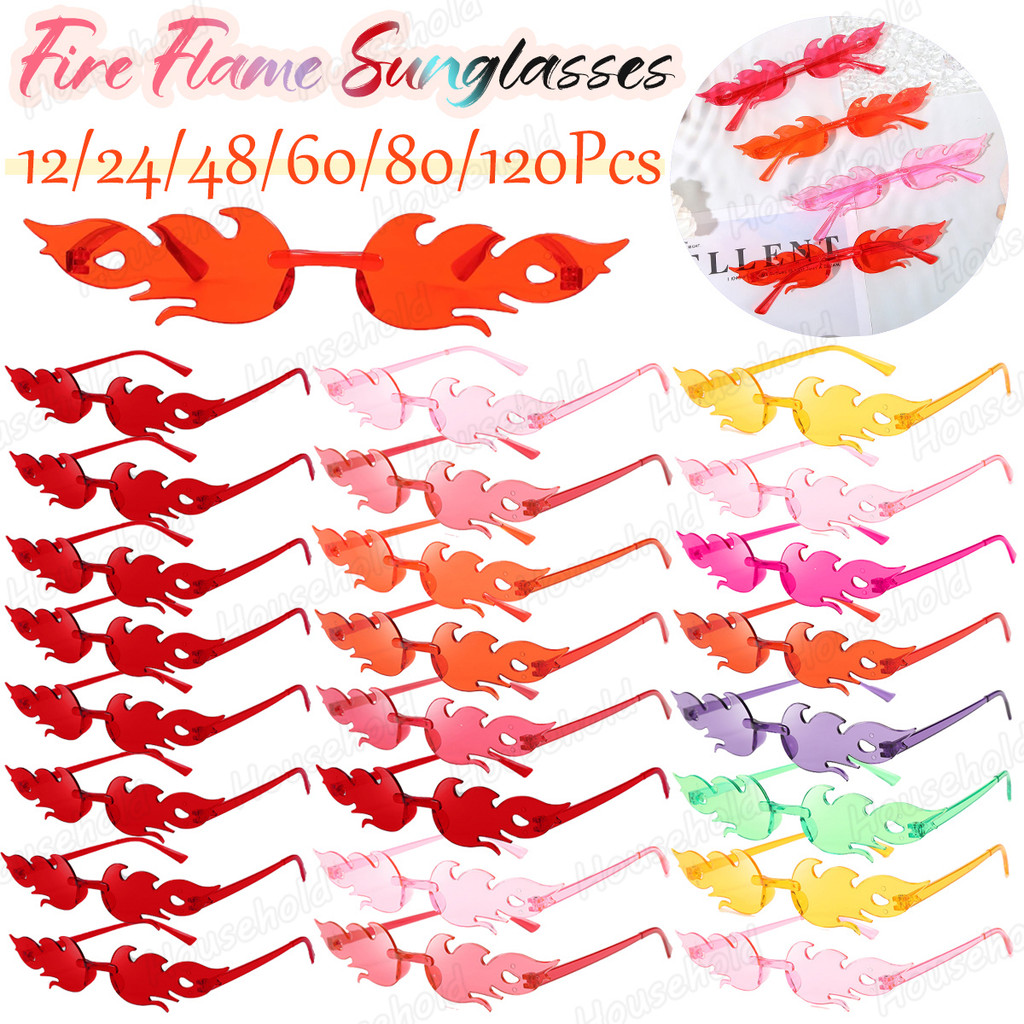 12-120Pcs Fire Flame Sunglasses Rimless Fire Sunglasses Candy Color Party Sunglasses Bachelorette