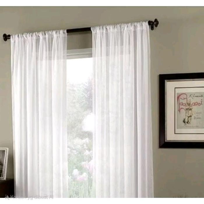 5jee- Gorden Vitrase Putih Polos Model Lubang Serut Hordeng Jendela Pintu Curtain