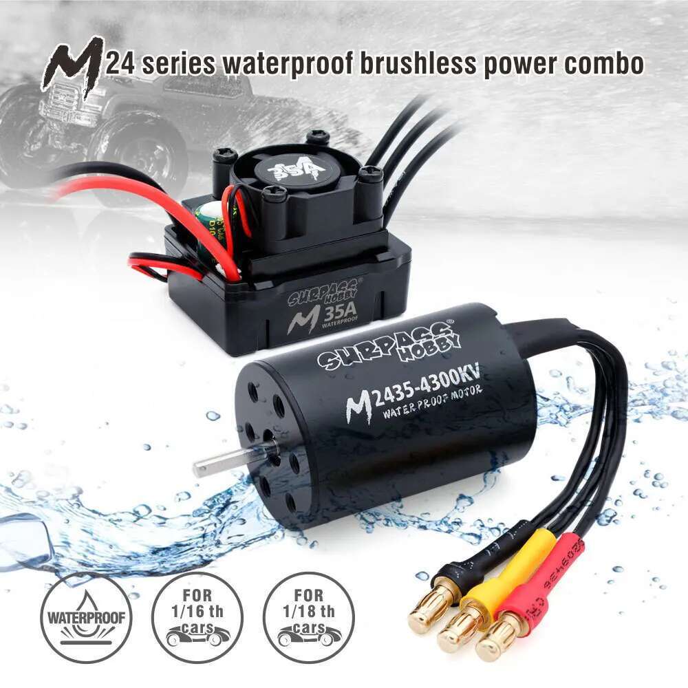 SURPASS HOBBY Waterproof Brushless Motor Combo M2430/2435/2440 with M35A ESC 2S for Wltoys 1/16 1/18