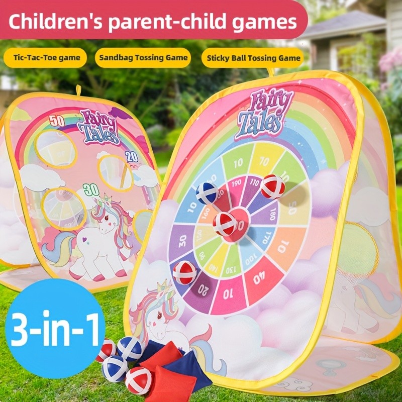 3 in 1 Bean Bag Toss Game Unicorn Dart Board Carnival Party Games Cornhole Set for Kids Outdoor