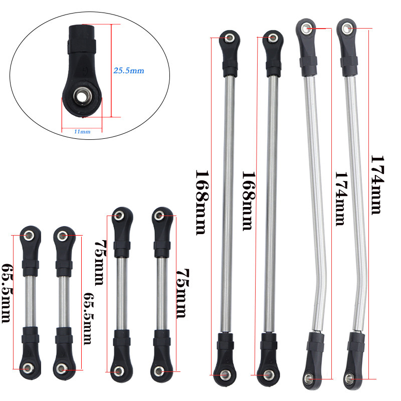 LCG Link Rod Set Stainless Steel Linkage Unassembled Kit for 1/10 Axial SCX10 III Capra 1.9 UTB LCG 