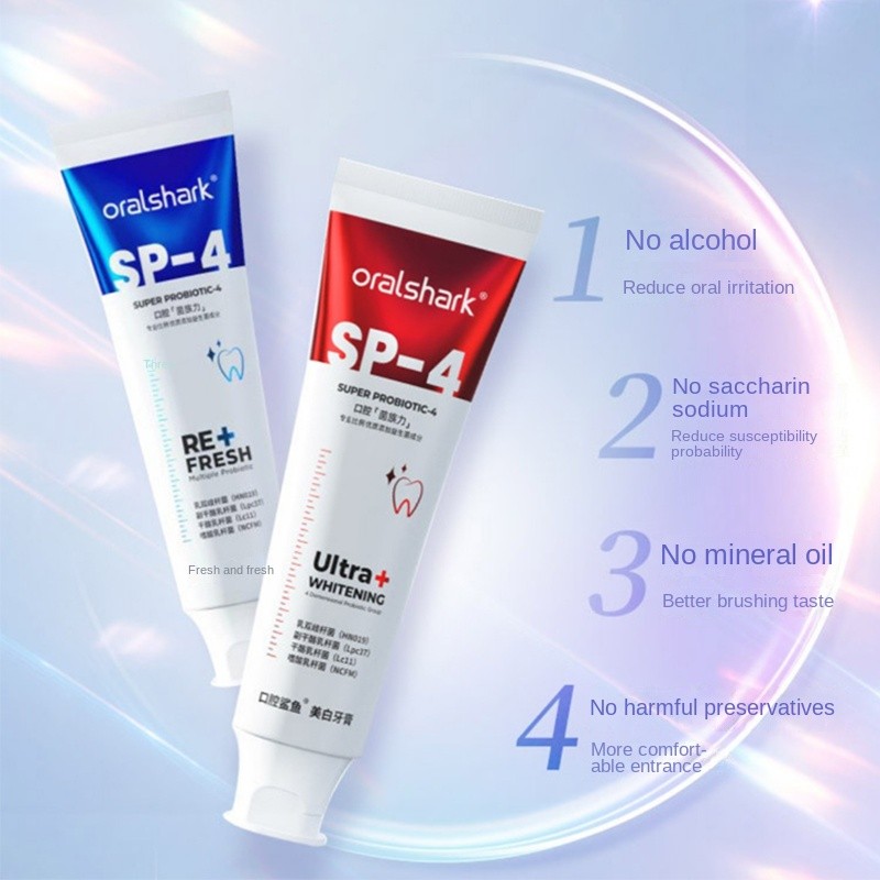 Oralshark SP4 OriginalTooth Whitening Toothpaste With Probiotics Fresh Breath Red Blue Purple Family