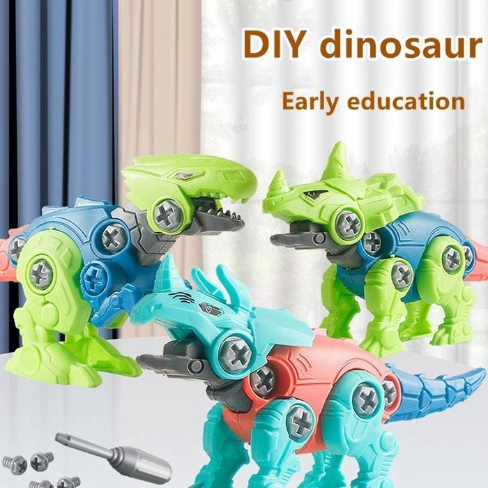 Mainan anak DIY dinosaurus dino puzzle assembly bongkar pasang unik