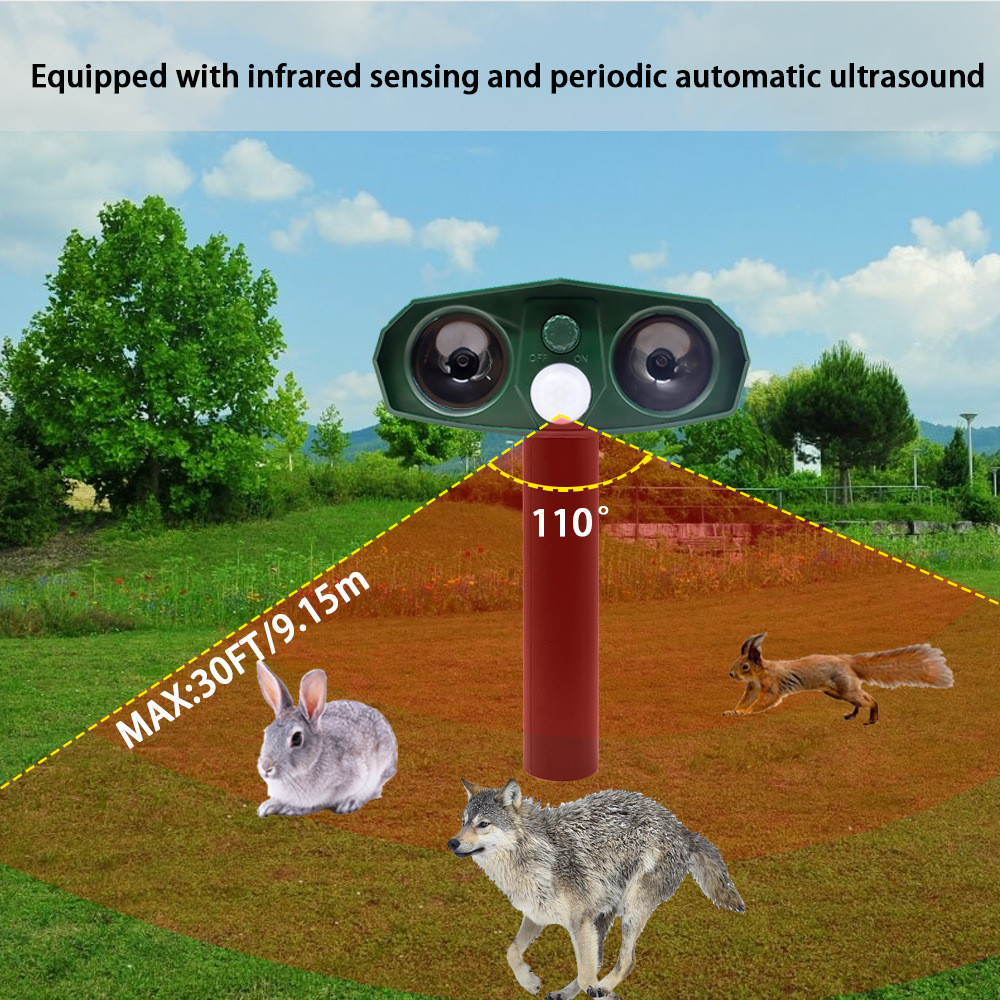 Solar powered ultrasonic animal repellent, multifunctional waterproof rodent repellent, outdoor