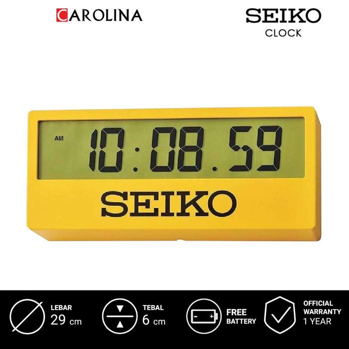 Jam Beker SEIKO QHL073Y Digital Alarm Yellow Plastic Case LCD Dial Sports Timer Desk & Table Clock