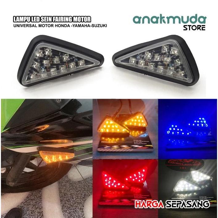 Sepasang Lampu Sen Sein Fairing Body Motor LED Model Segitiga Variasi GSX CBR R15 Ninja RR