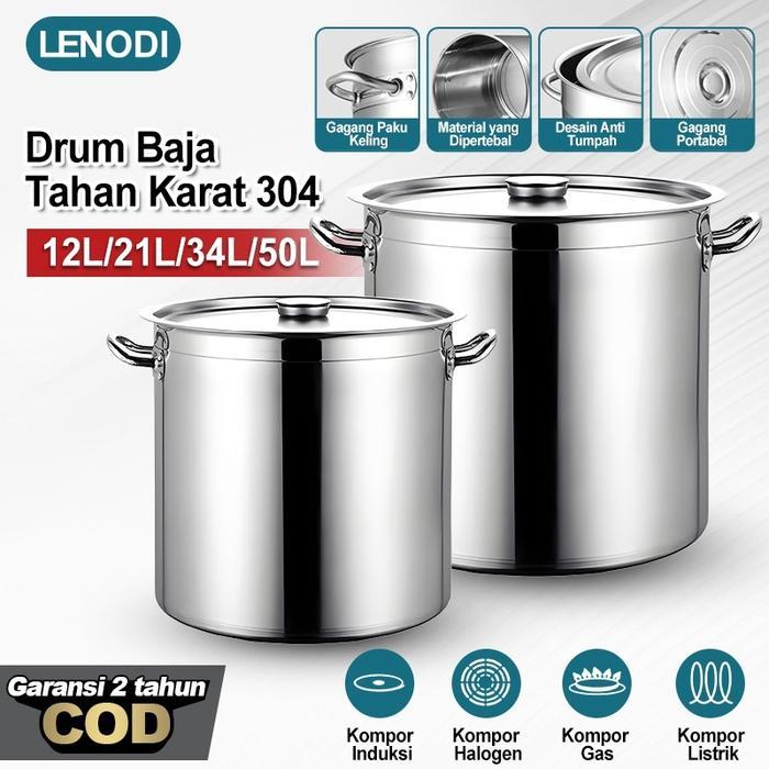 Lenodi Panci Dandang Ember Stainless Steel Tebal Extra/Panci Dandang Stainless/Panci Besar Tahan Api