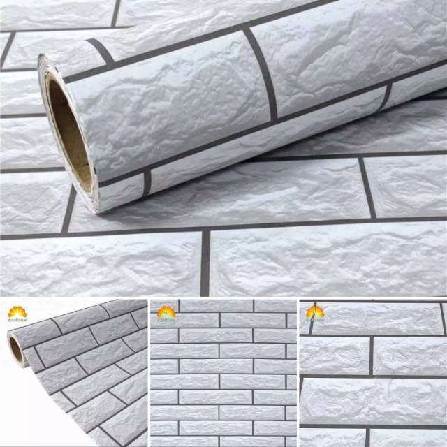 Wallpaper Dinding Sticker Motif Bata 3D Abu