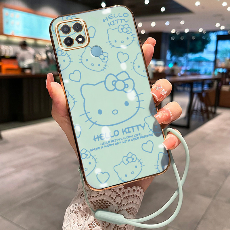 Casing Hp Untuk OPPO A15 A15s A35 Case Casing HP pola Kucing yang lucu Kesing Cesing tali berlapis K
