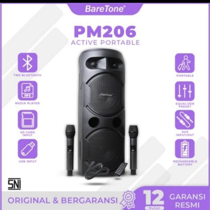 Baretone Pm 206 Speaker Aktif Portable Wireless Bluetooth Pm206 Murah