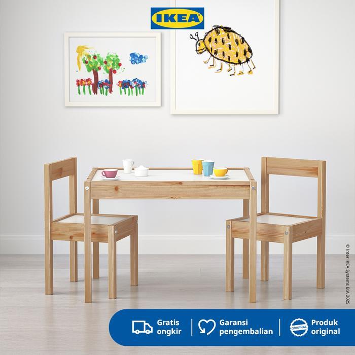 Ikea Latt Meja Belajar Anak Dengan 2 Kursi Bahan Kayu Original