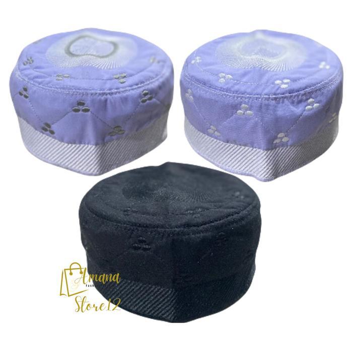 Peci Kopyah Haji Putih Madinah Super / Kopiah Bordir Madinah Bugis Hitam