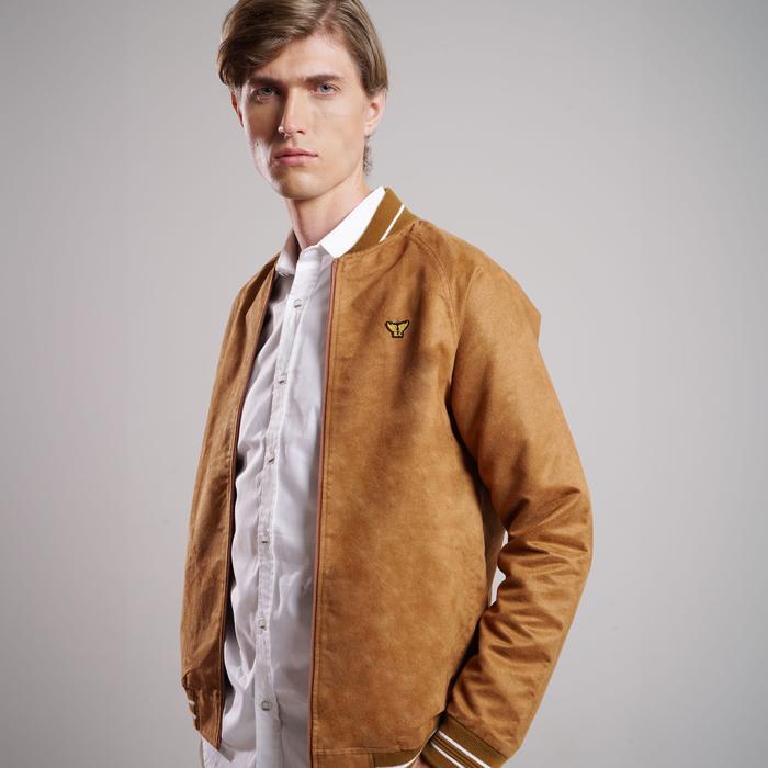 Emba Classic - Scapers Jaket Bomber Pria Warna Brown Kain Suede Casual Fit