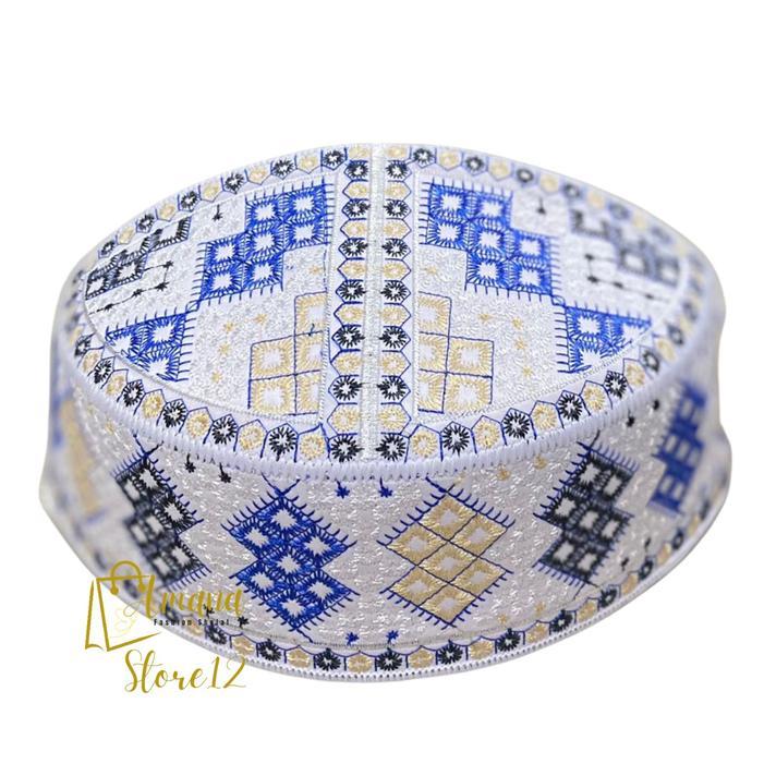 Peci Kopyah Pakistan Full Bordir Motif Panah / Peci Kopiah Pria Pakistan Muslim Songkok Dewasa Putih