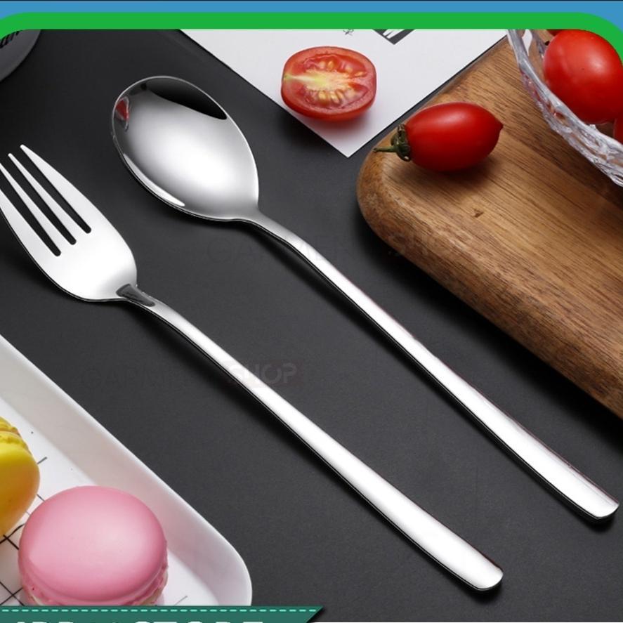Sendok Garpu Korea Bulat Panjang Stainless Polos Silver Awet Kuat Murah Tebal Tahan Panas Premium Gl