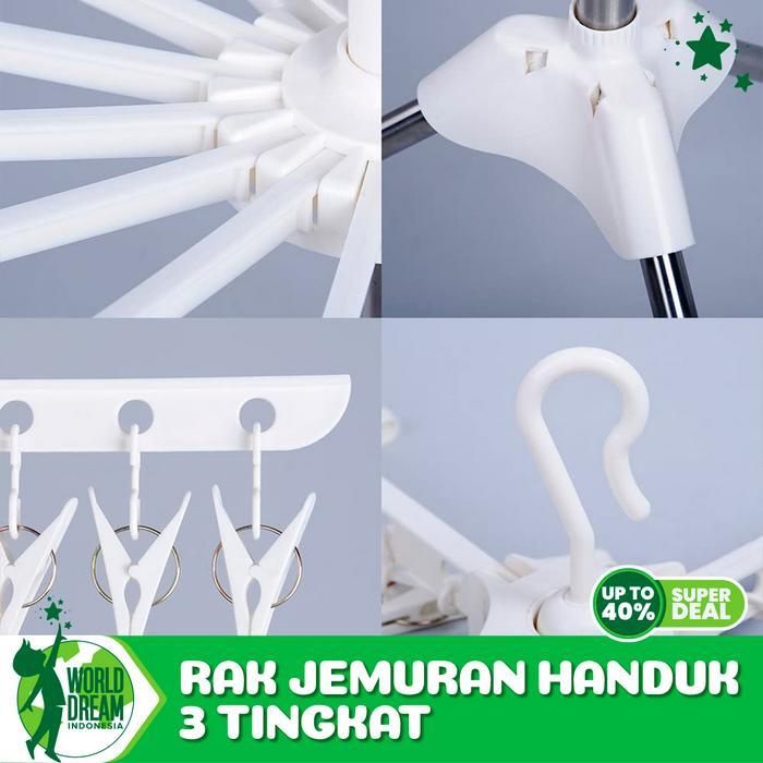 Aj' World Dream Jemuran Menara 3 Tingkat Jemuran Baju Bayi 3 Susun Stainless Plastik Pp Rak Jemuran
