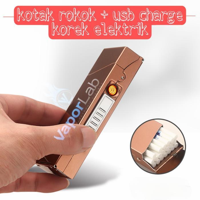kotak box tempat rokok korek usb elektrik cigarette case lighter SLIM