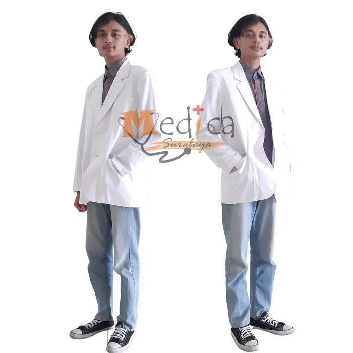 Jas Dokter Pria Lengan Panjang Putih Polos