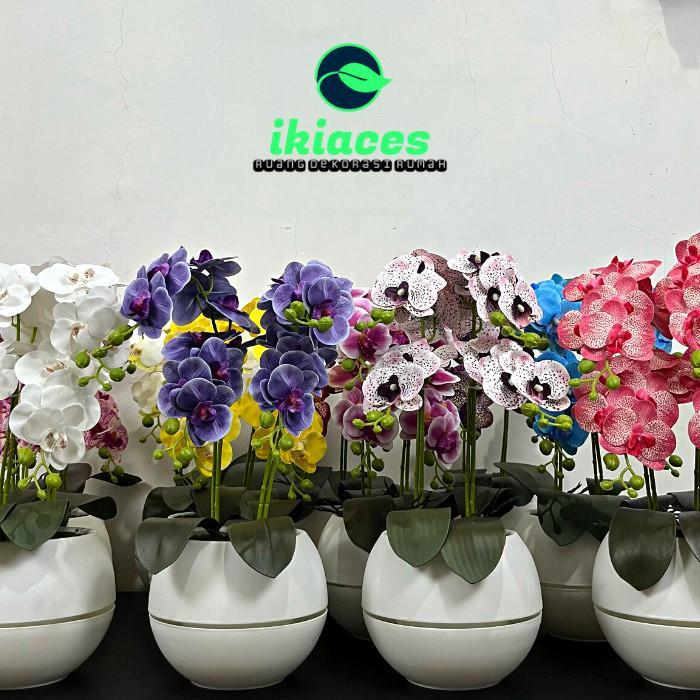 gdyd- Anggrek Latex Artifisial Bunga Pot Hias Premium Dekorasi Bunga Anggrek