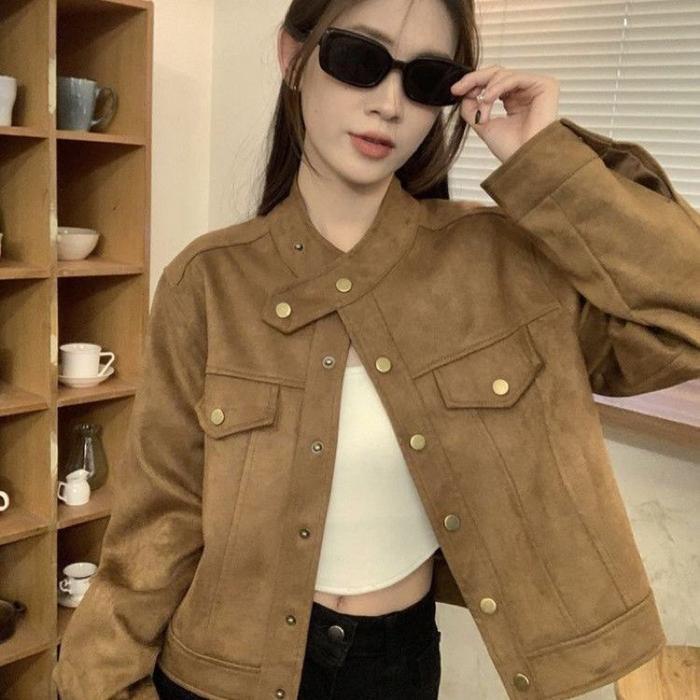 Promo Jaket/ Blazer Basic Bahan Suede Berkualitas Model Trending Jaket Coklat Muda Stylish Korea