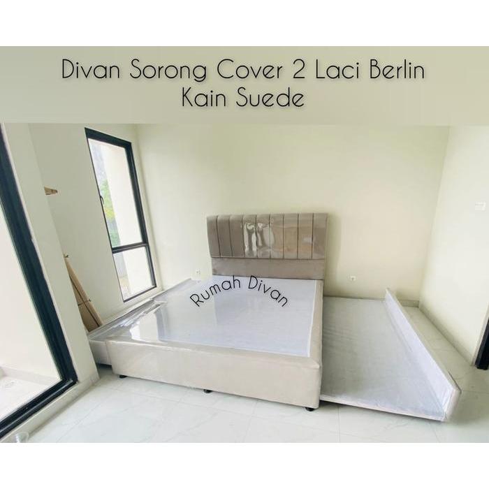 Divan Dipan 2 Laci Uk.180*216 Sorong Cover 120*200 Kain Suede/Kanvas