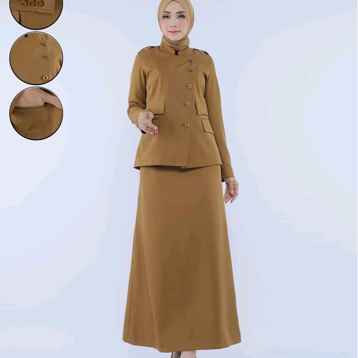 Seragam Pemda Pricessfa / Baju PNS SET ROK A /Seragam Pemda Khaki Tua / Seragam ASN Wanita Rok A