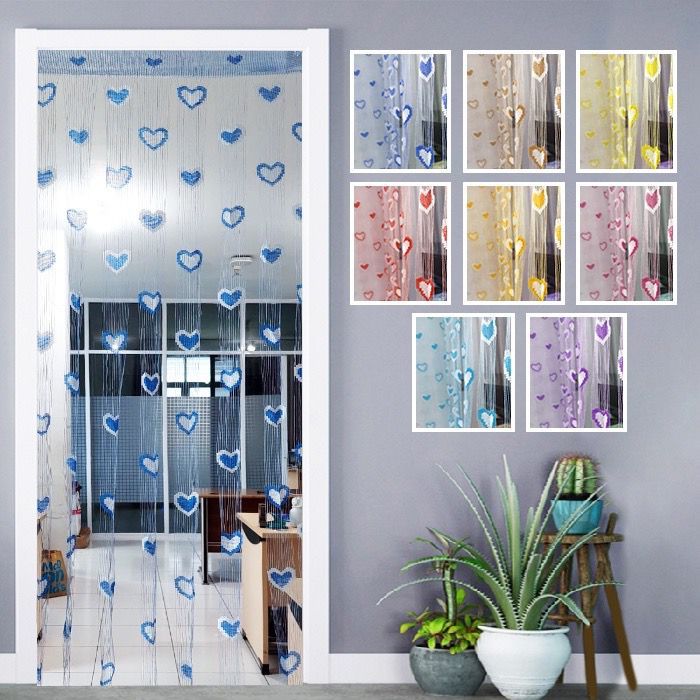 PROMO NEW Tirai Benang Motif Love Gorden Hias Pintu Dan Jendela Ukuran 100x200cm / Hordeng Heart Kor