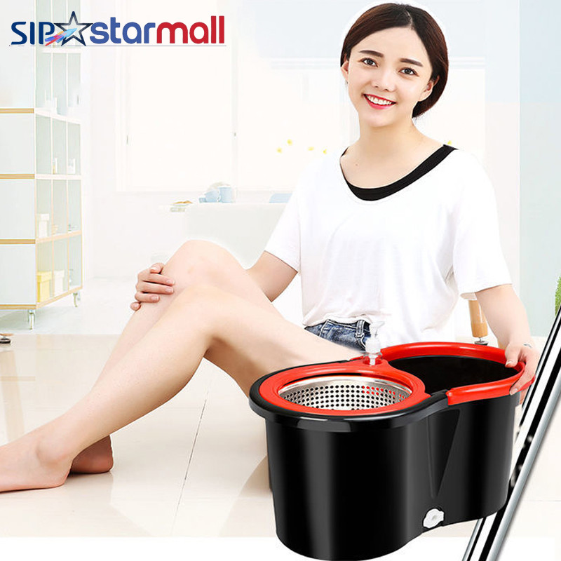 SIP Alat Pel Lantai Putar Otomatis Stainless Steel + Ember - Ultra Mop Aclima - Alat Kebersihan Ruma