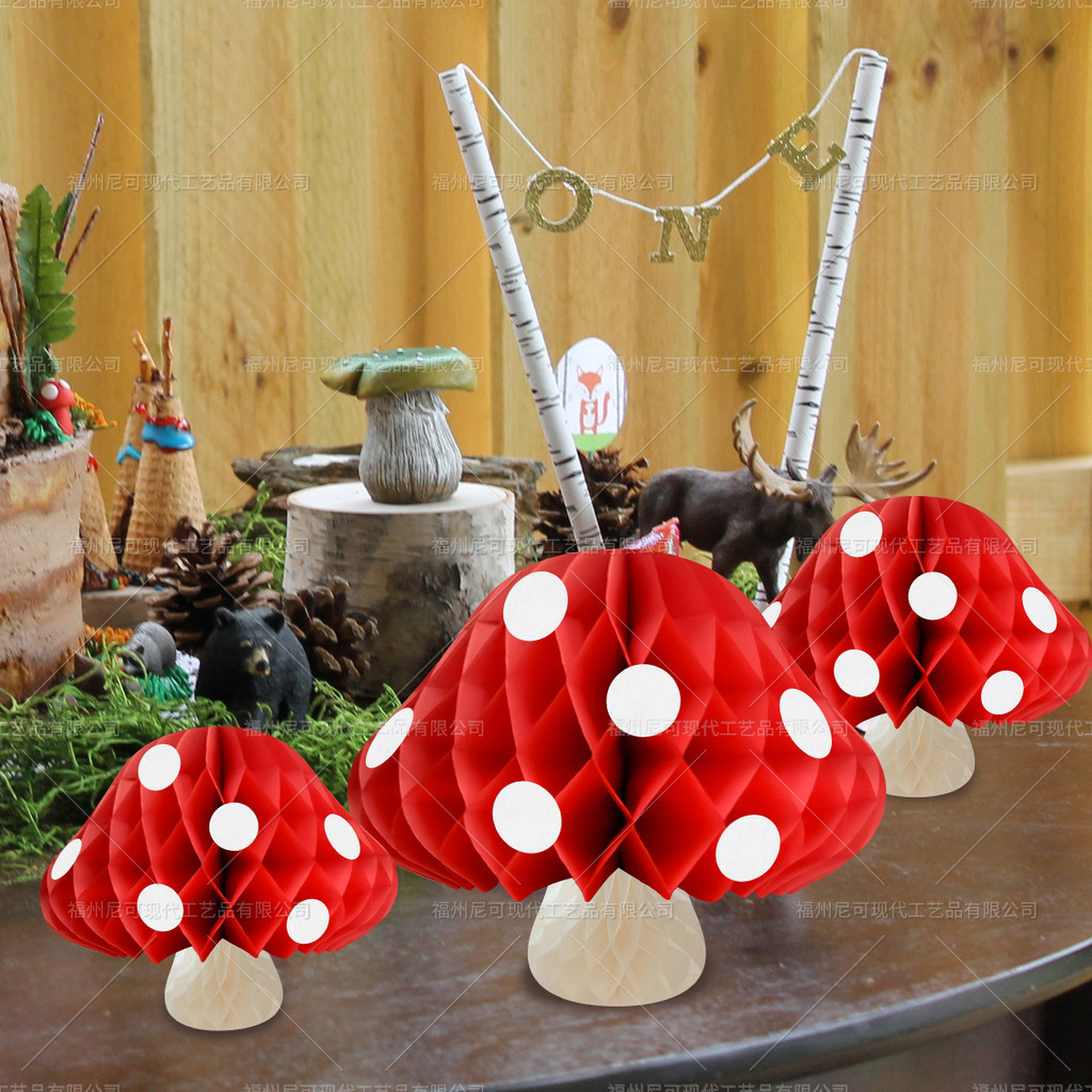 Mushroom Honeycomb Ball Wedding Supplies Festive Paper Flower Ball Jacquard Paper Mushroom Lantern H