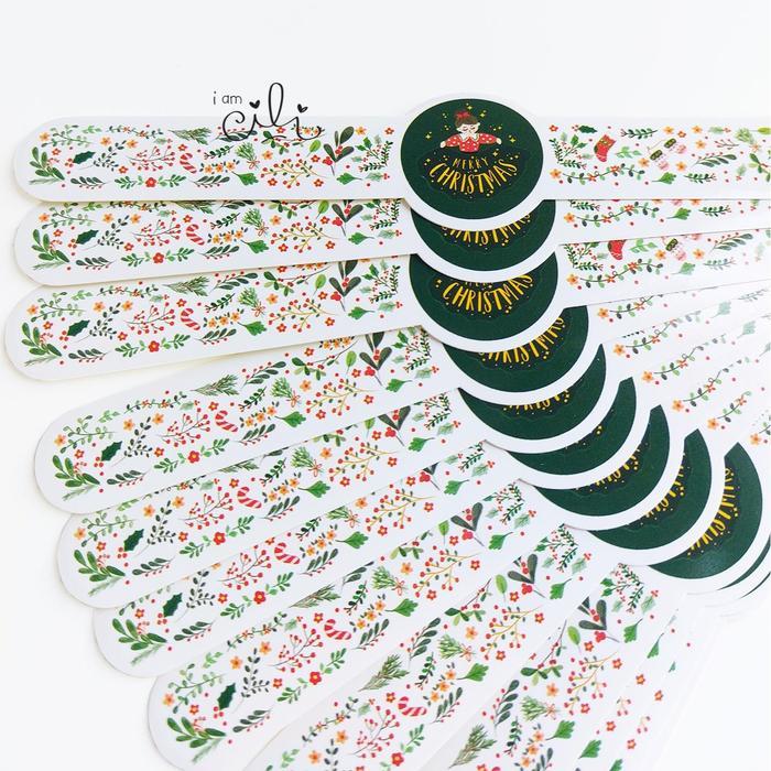 Sale (Sc057) Stiker Natal Daun Putih Besar Untuk Toples ( Uk 2 X 22Cm)