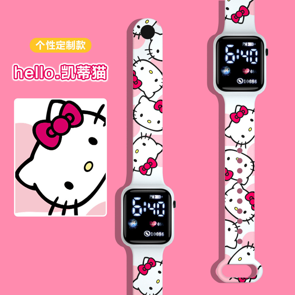 Sanrio Hello Kitty Cartoon Printed Button Led Electric Watch Teenager Fashion Personality Stitch
