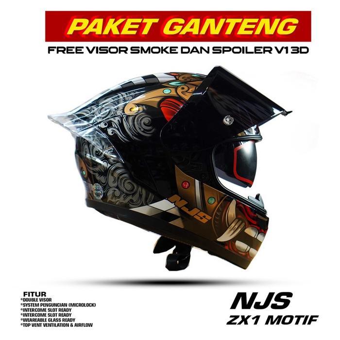 Helm NJS ZX-1 MOTIF DOUBLE VISOR ORI - Helm njs full face nj paket ganteng