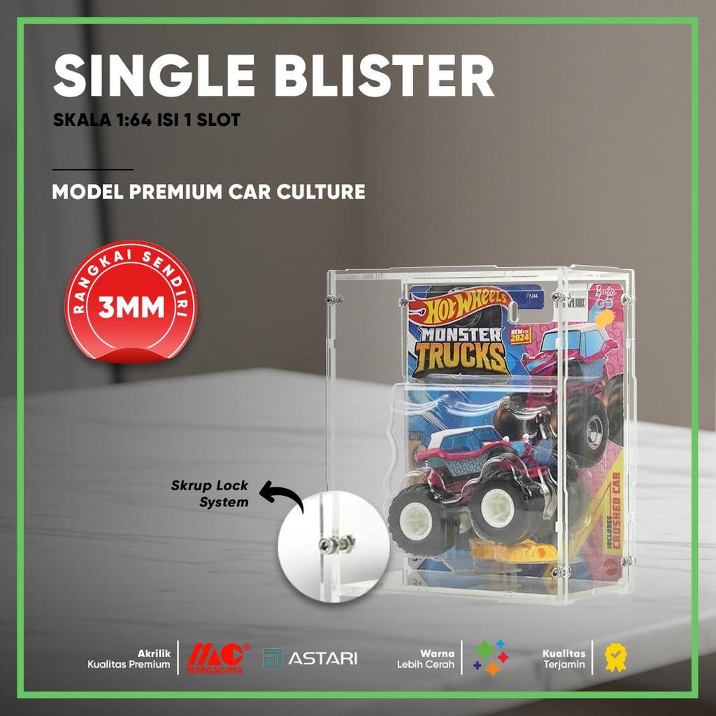 Box Hotwheels Akrilik  Single Blister Monster Truck Card Rangkai Sendiri Dengan Baut