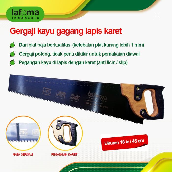 Lafma Gergaji Kayu gagang Kayu Lapis Karet 18 Inchi gergaji Potong Manual Langsung Pakai Siap Pakai
