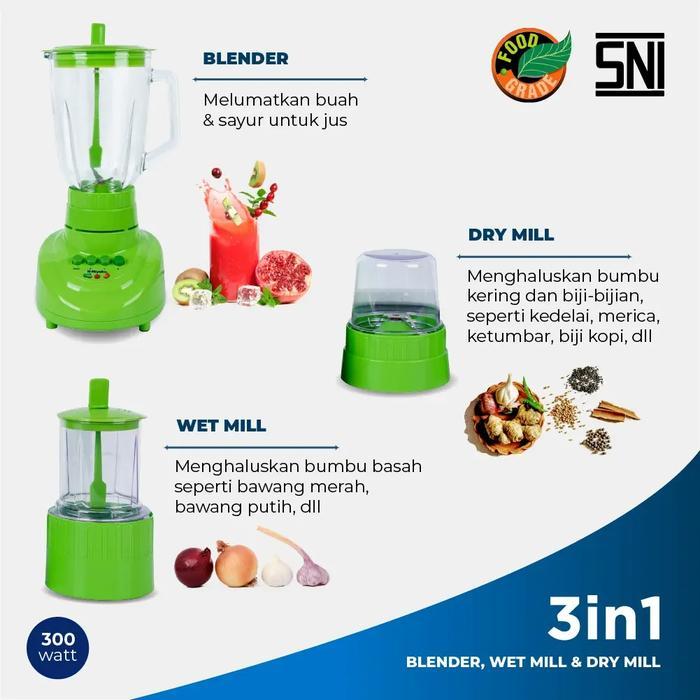 Miyako Bl152 Gf Blender Pelumat 3In1 Gelas Kaca 1.5L/Blender Miyako 3In 1.5Liter