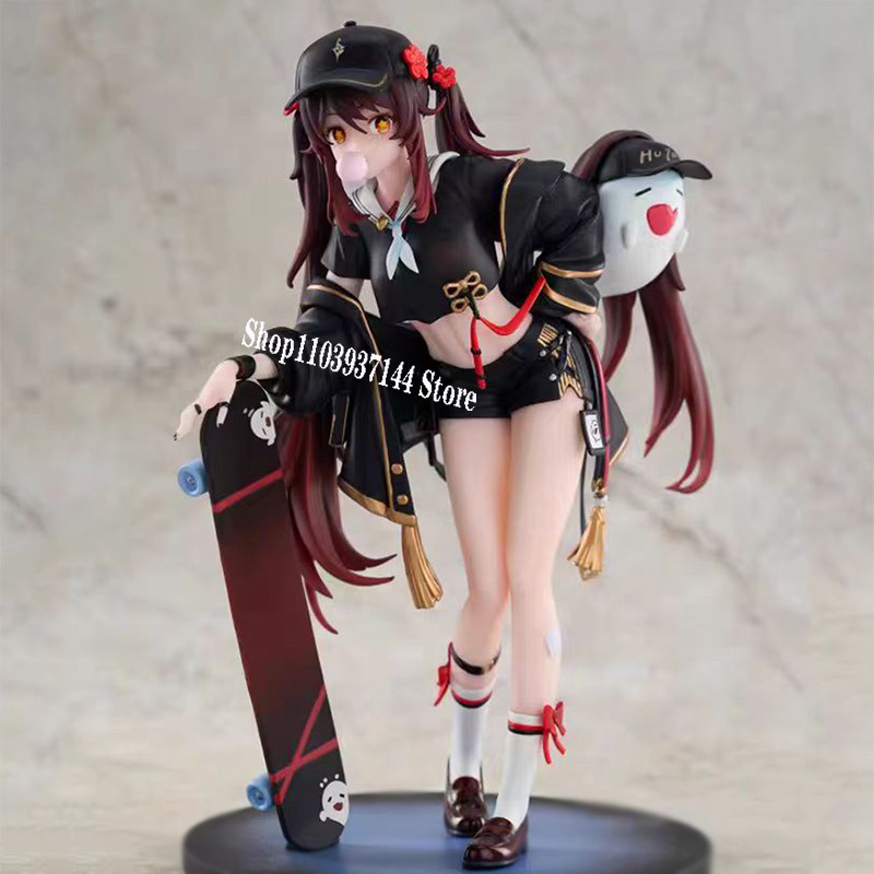 23cm Genshin Impact Hutao Action Figure Beautiful Girl Figurine Skateboard Hu Tao Figure Decoration