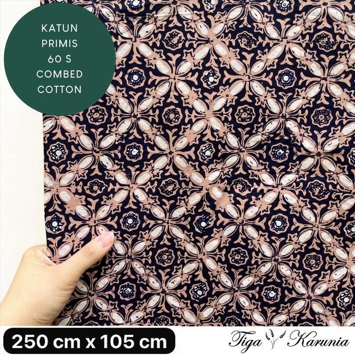 ORIGINAL Kain Batik Tulis Kombinasi Cap Premium Solo Kawung Bunga Navy Cream KATUN PRIMIS 60s Combed