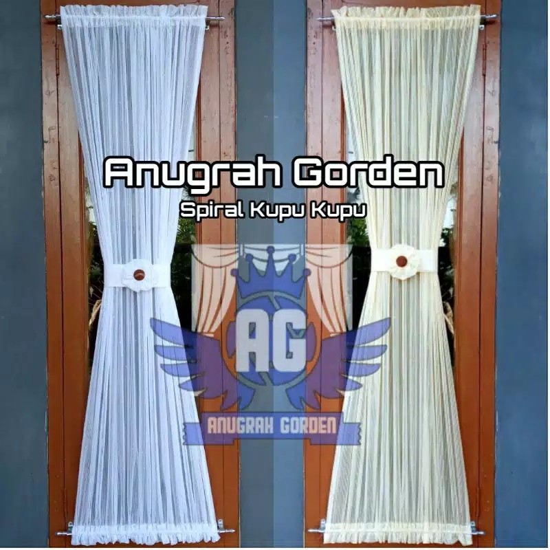 Gorden Vitrase Spiral Minimalis Ikat Kupu Kupu Warna Putih Dan Cream