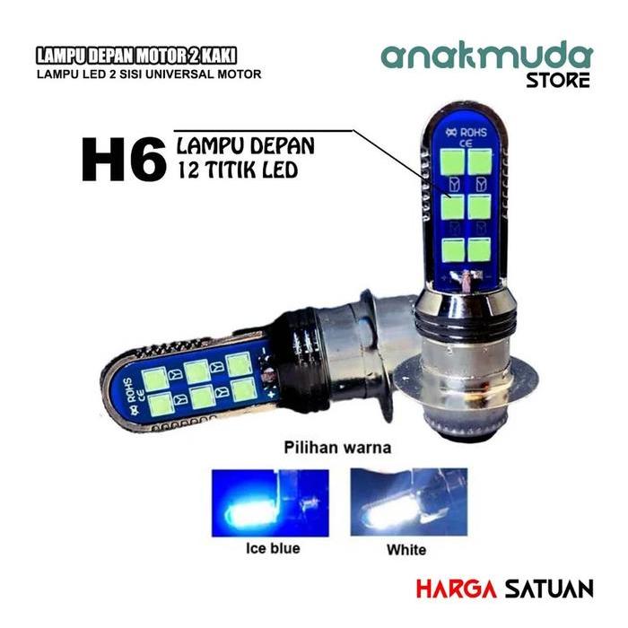 Lampu Sorot Depan LED 2 sisi Soket H6 Motor 12 Titik LED Sport Bebek Matic Beat Vario Fino Supra Mio