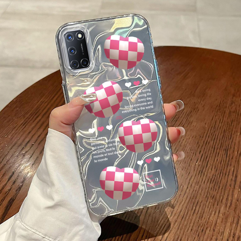Casing Hp OPPO A52 OPPO A72 OPPO A92 Case Casing Pola Kotak Cinta HP Kasing Kasus ponsel transparan 