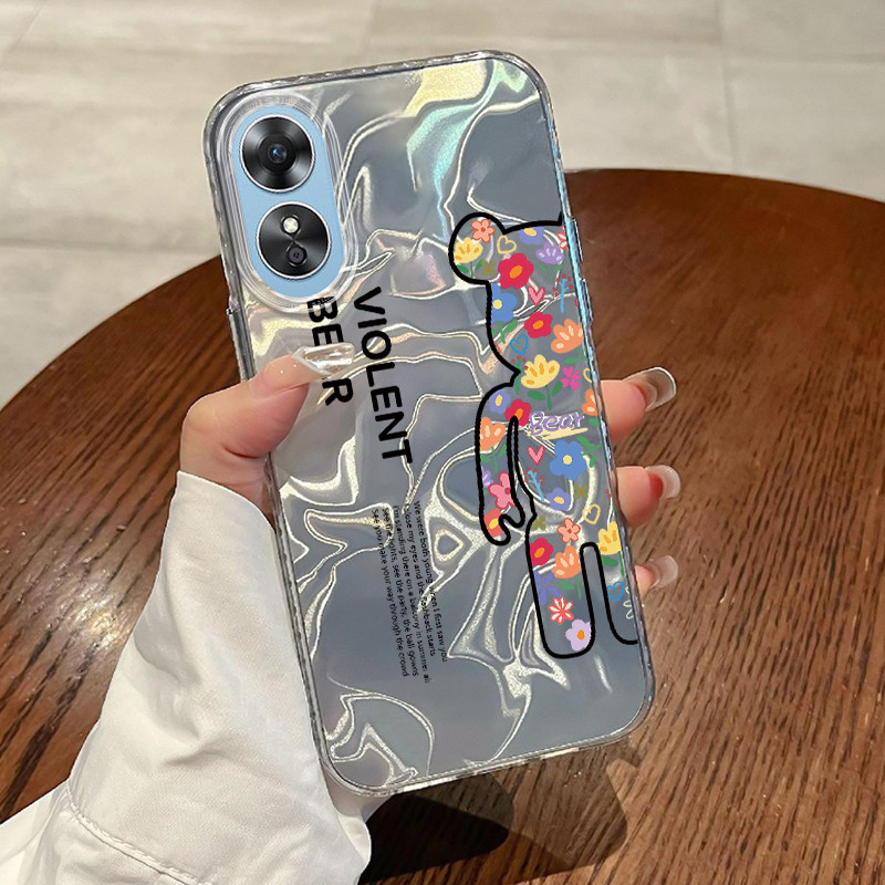 Casing Hp OPPO A17 OPPO A17K Case Casing Pola Beruang setengah HP Kasing Kasus ponsel transparan mew