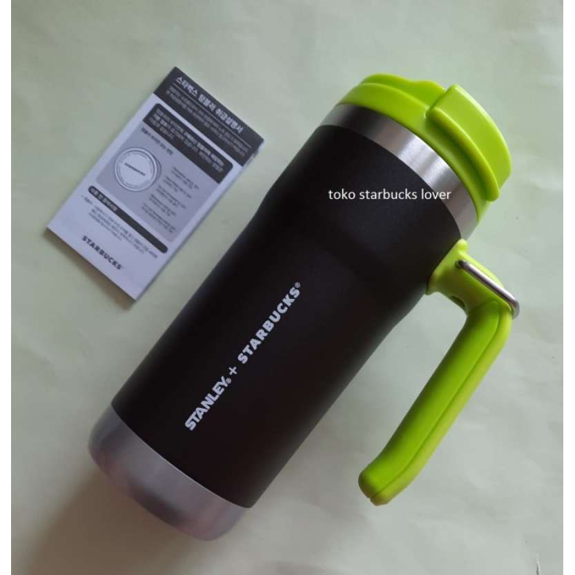 Starbucks Tumbler Stainless Steel Stanley Grande Black w Green Handle