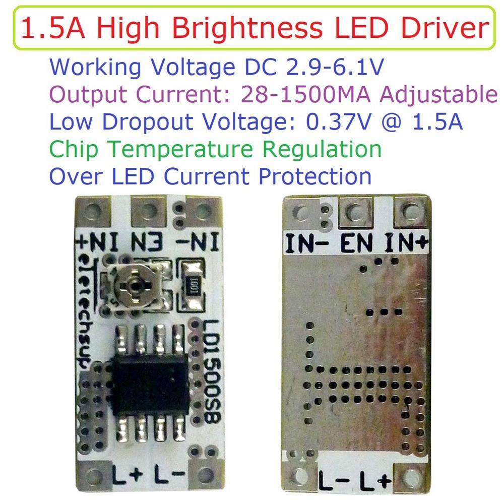 Adjustable 28-1500mA Output Current High Brightness LED Constant Current Driver Board for Flashlight